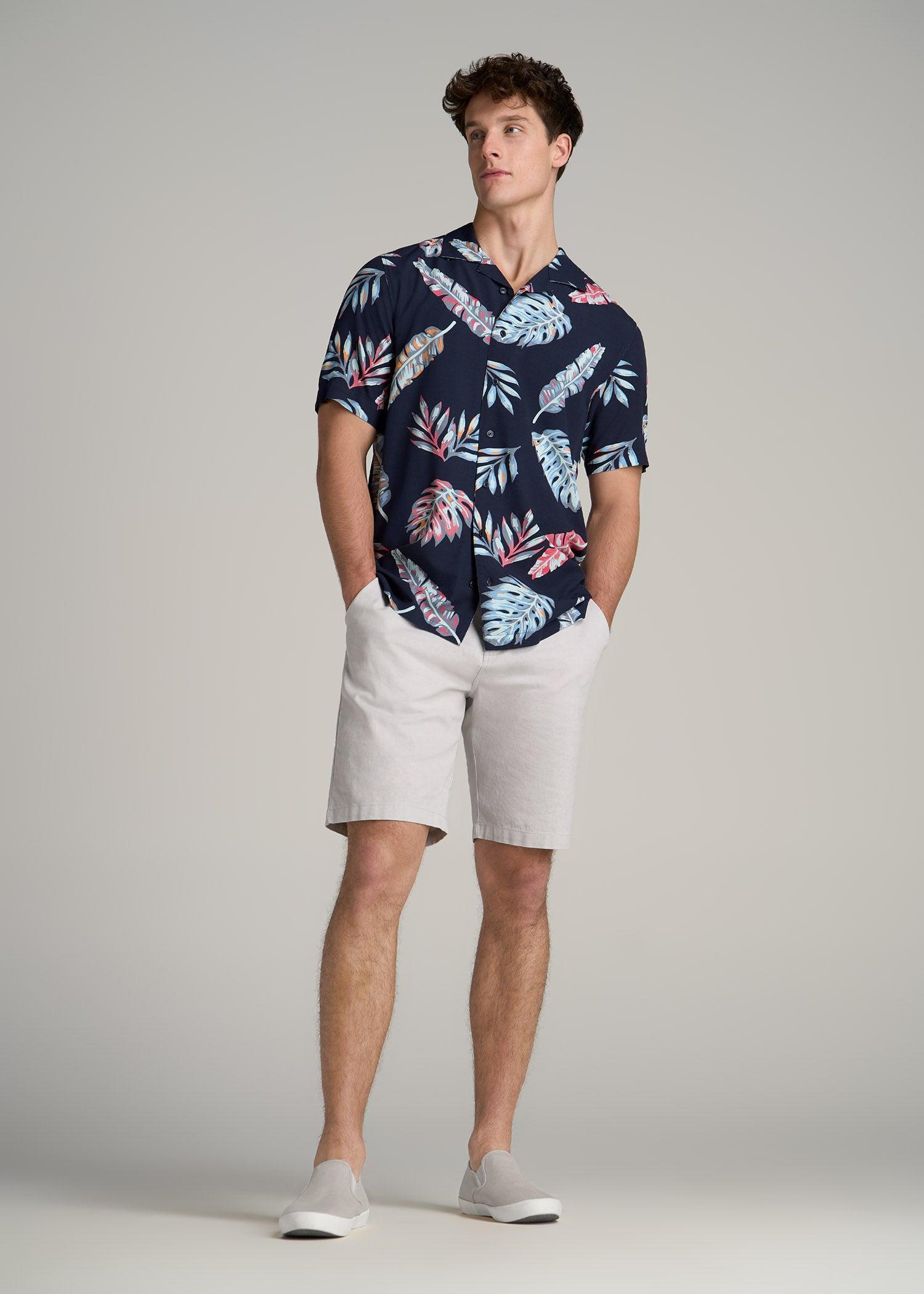 Short Sleeve Resort Shirt for Tall Men in Indigo Floral Print Product Image