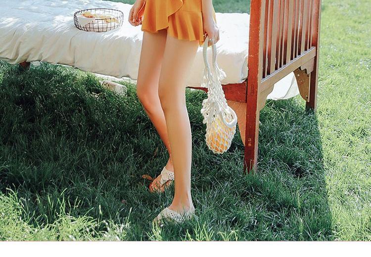 Short-Sleeve V-Neck Ruffle Trim Swim Dress Product Image