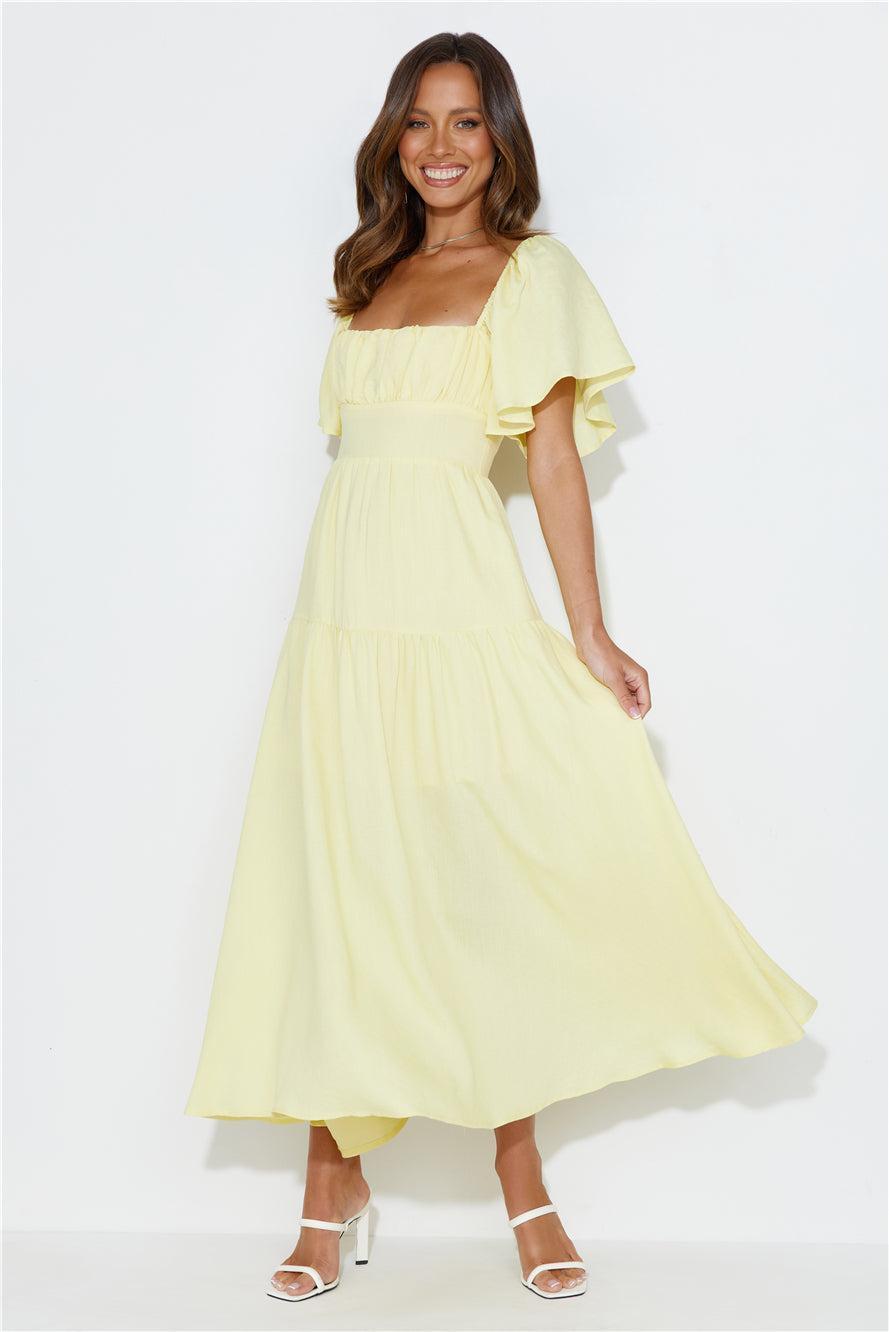 Summertime Heat Puff Sleeve Maxi Dress Yellow Product Image