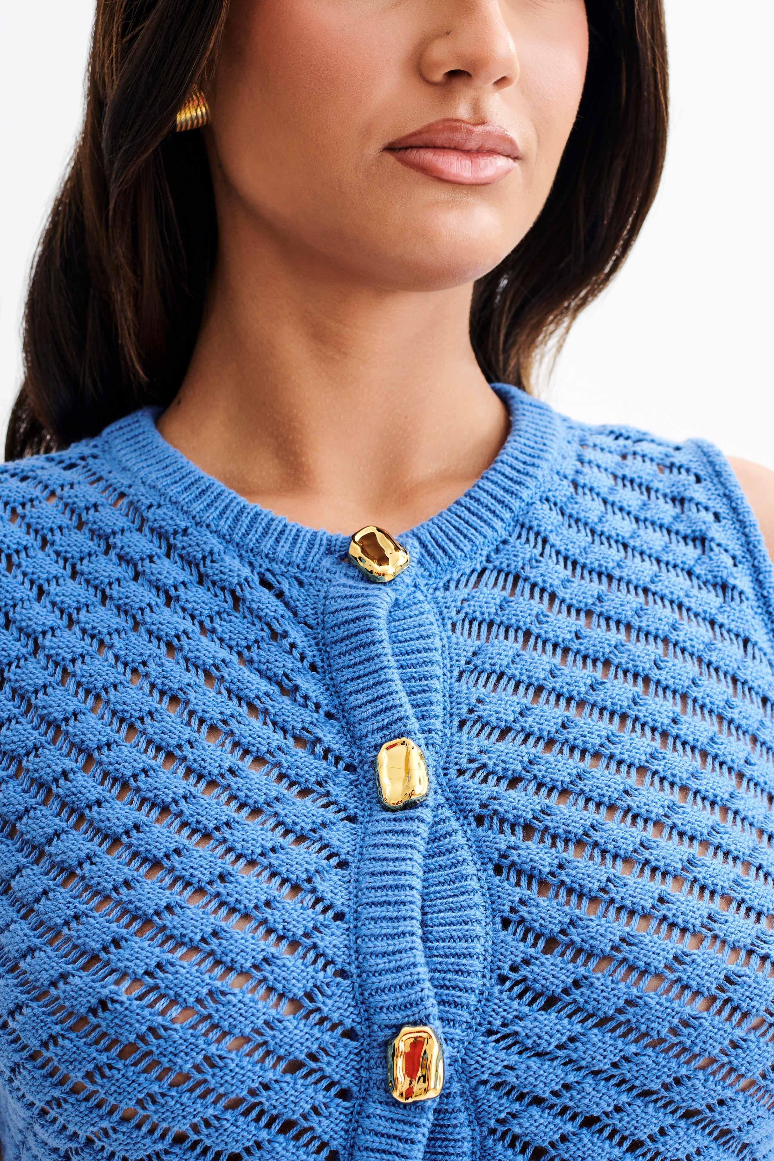 Lorenza Crochet Button Down Crop Top - Periwinkle Product Image