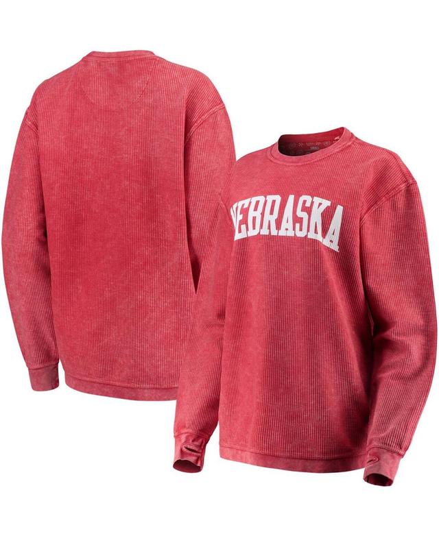 Womens Scarlet Nebraska Huskers Comfy Cord Vintage-Like Wash Basic Arch Pullover Sweatshirt Product Image