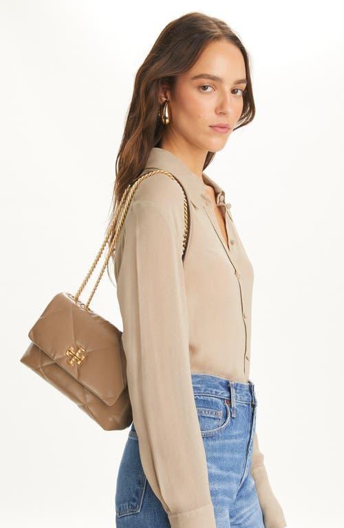 Small Kira Diamond Quilted Convertible Leather Shoulder Bag In Taupe Oak Product Image