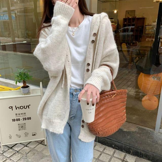 Plain Hooded Cardigan Product Image