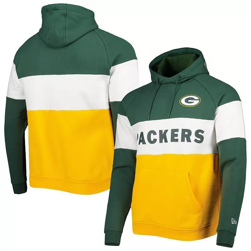 Mens New Era Gold Green Bay Packers Colorblock Current Pullover Hoodie Product Image