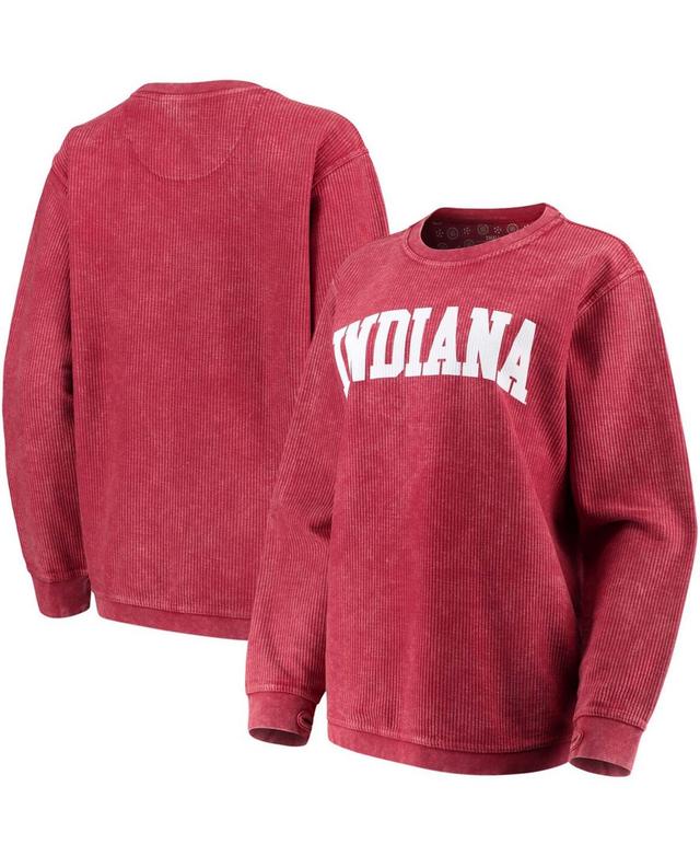 Womens Pressbox Crimson Indiana Hoosiers Comfy Cord Vintage Wash Basic Arch Pullover Sweatshirt Product Image