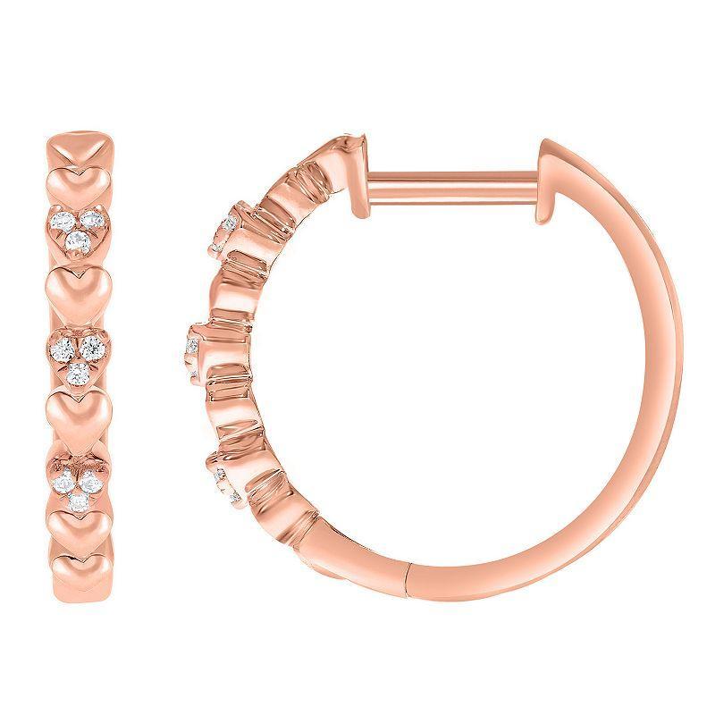 10k Gold 1/10 Carat T.W. Diamond Heart Hoop Earrings, Womens, 10k Rose Gold Product Image