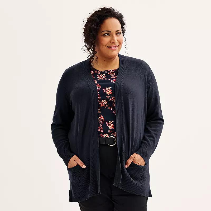 Plus Size Croft & Barrow Classic Ribbed Open-Front Cardigan, Womens Product Image