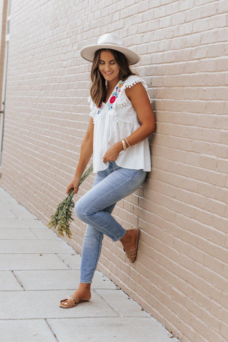 White Floral Embroidered Top - FINAL SALE Product Image