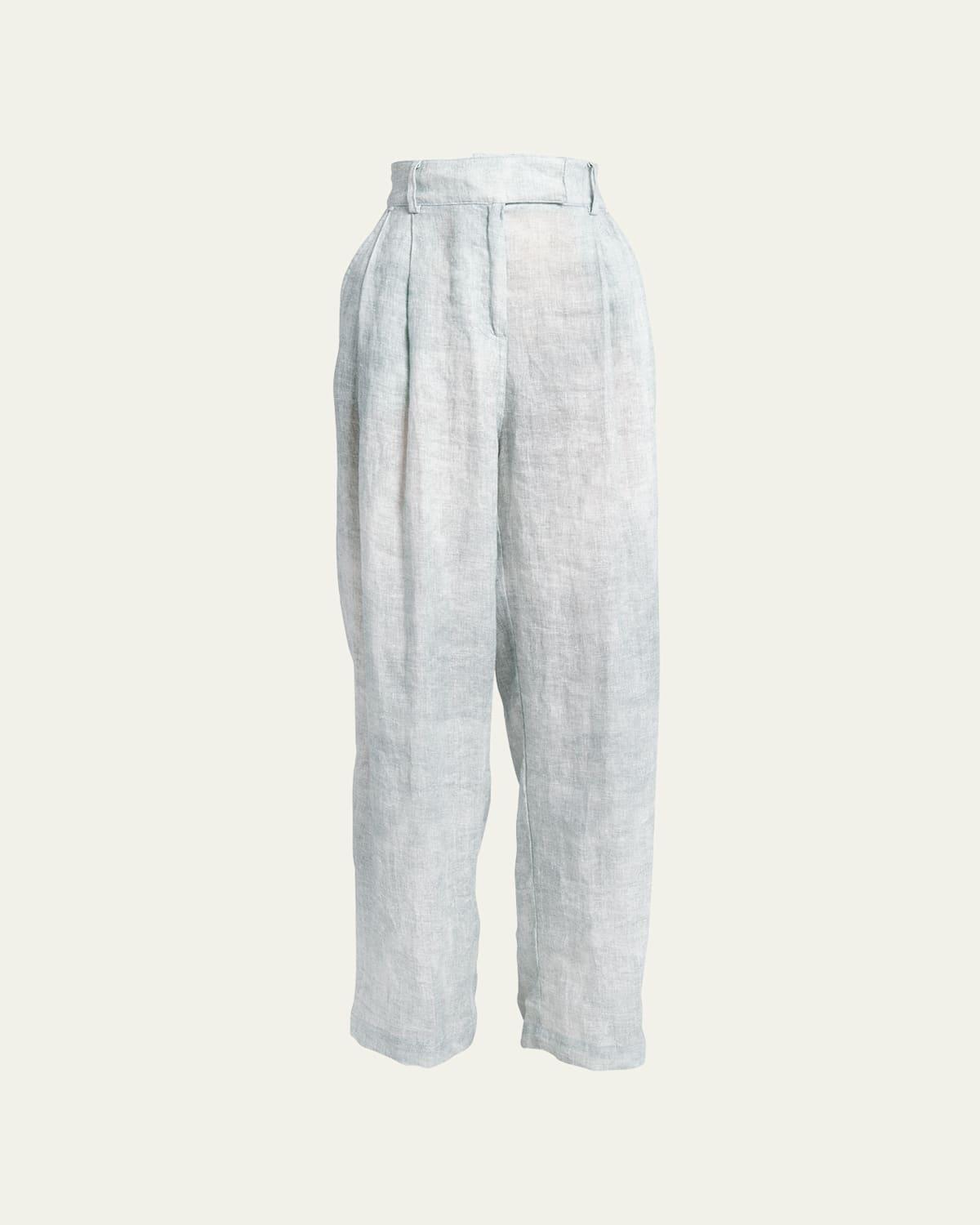 Linen Denim Effect Wide-Leg Pants Product Image