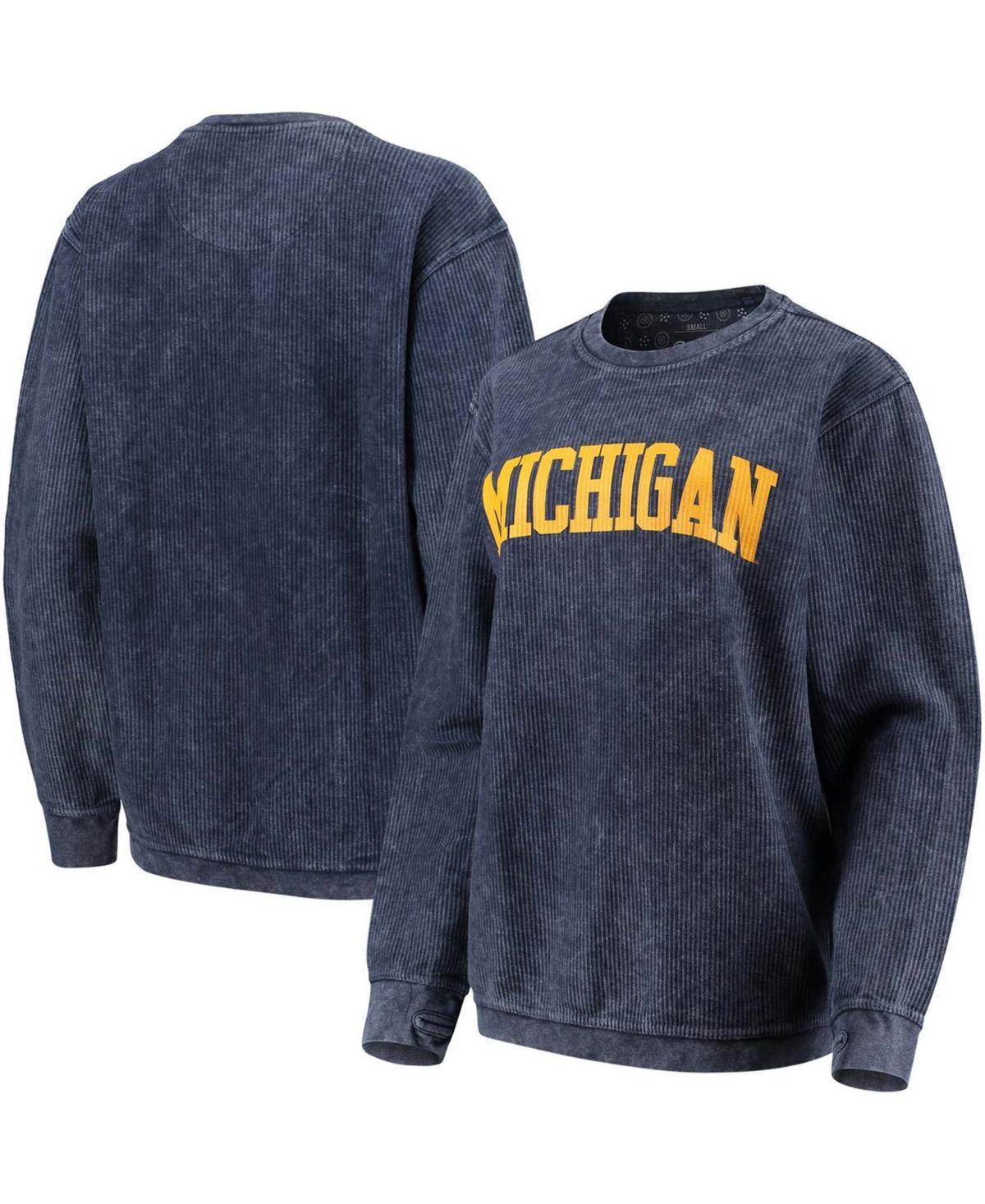 Womens Pressbox Michigan Wolverines Comfy Cord Vintage Wash Basic Arch Pullover Sweatshirt Blue Product Image