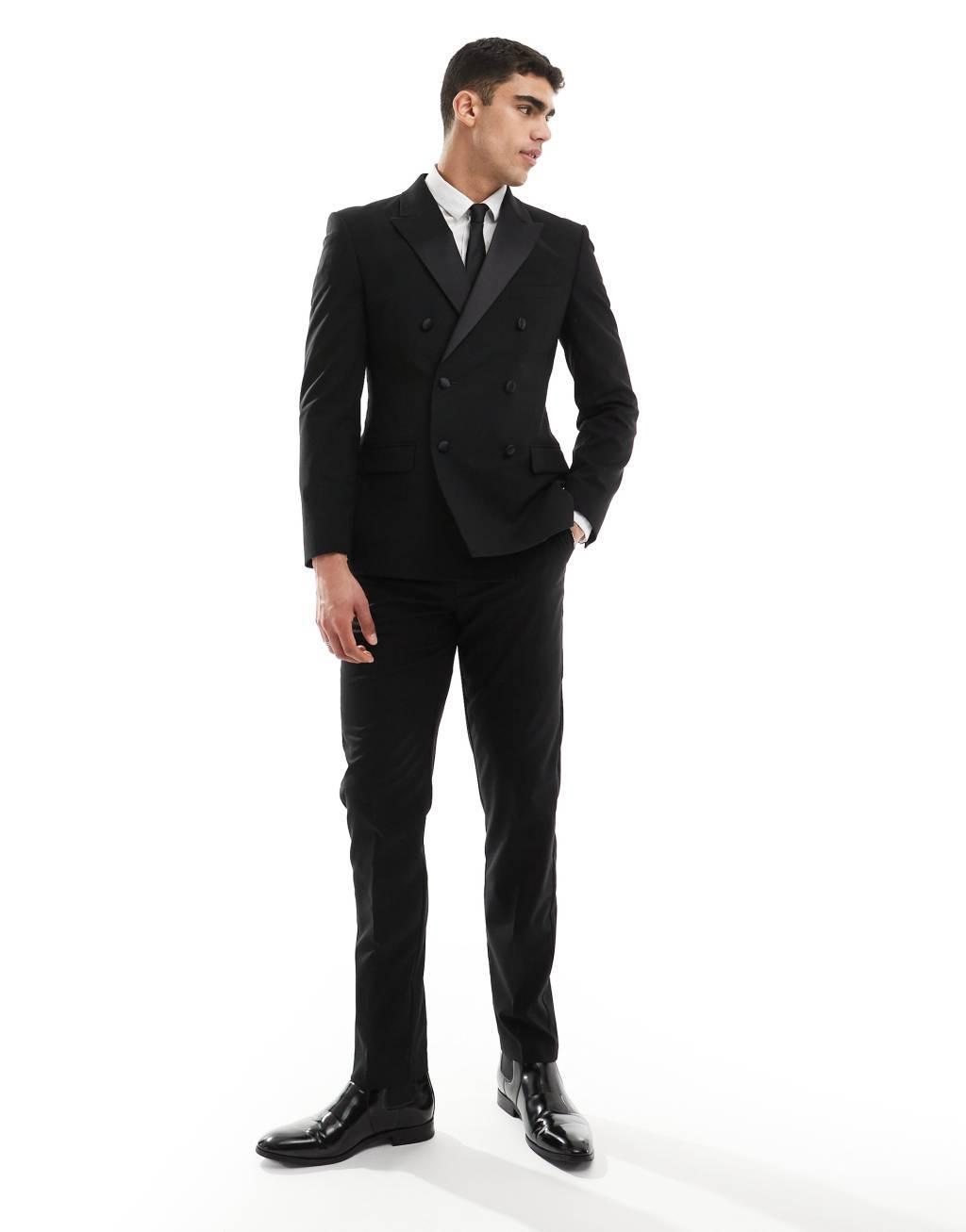 ASOS DESIGN double breasted skinny suit jacket in black Product Image