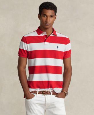 Polo Ralph Lauren Mens Classic-Fit Striped Mesh Polo Shirt - Post Red /White Product Image