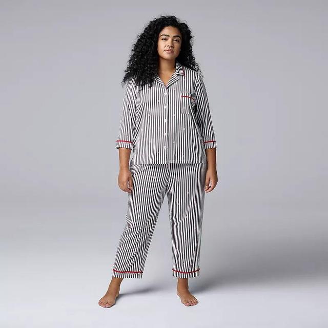 Plus Size Simply Vera Vera Wang 3/4-Sleeve Pajama Top & Crop Pajama Pants Set, Womens Product Image