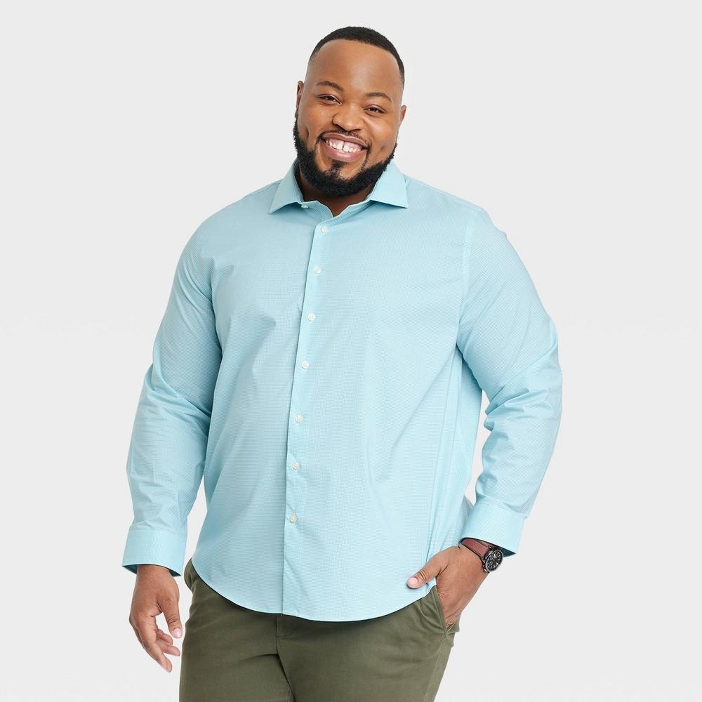 Mens Big & Tall Performance Long Sleeve Button-Down Dress Shirt - Goodfellow & Co Aqua Blue LT Product Image