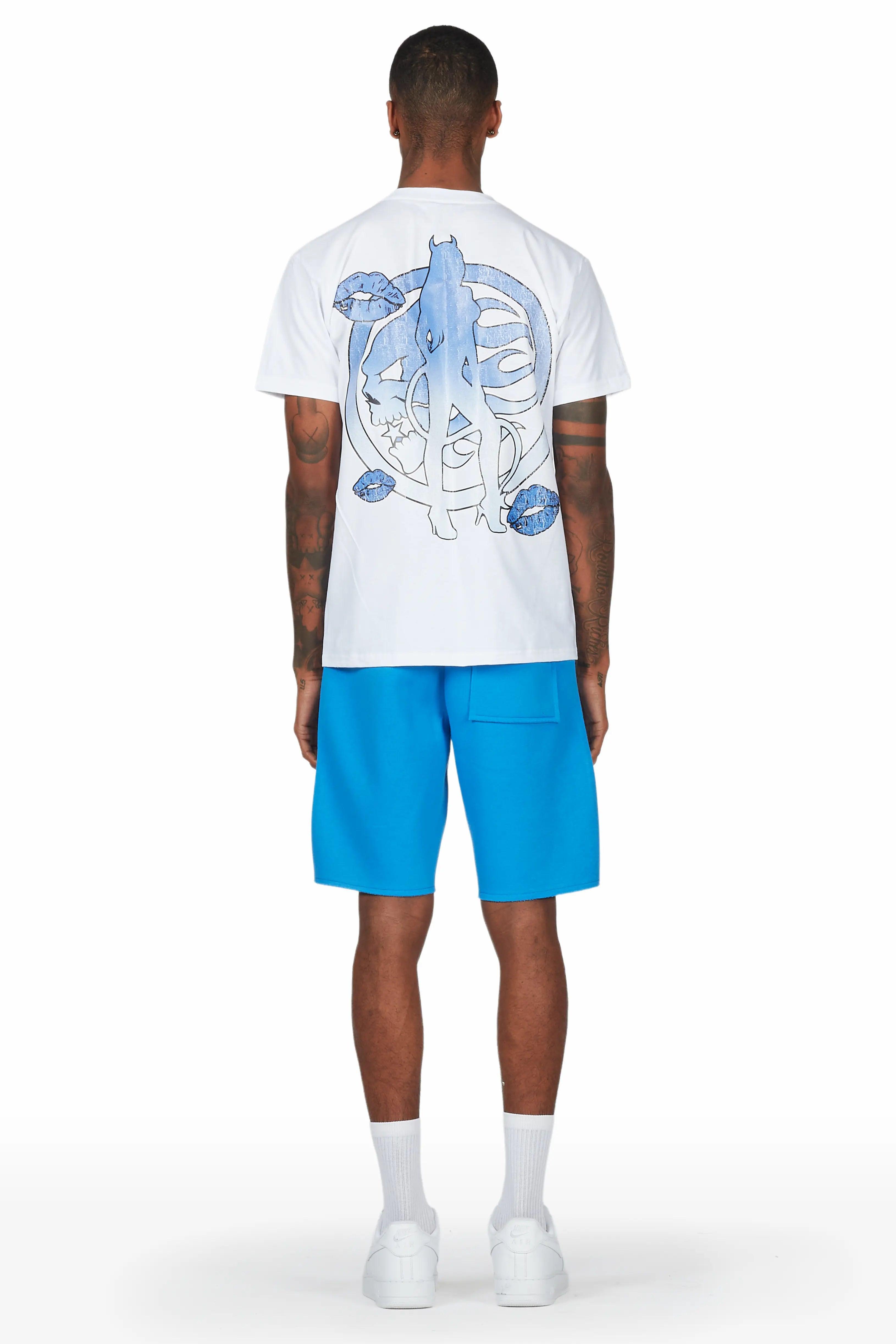 Gentlemen White/Blue T-Shirt Short Set Male Product Image