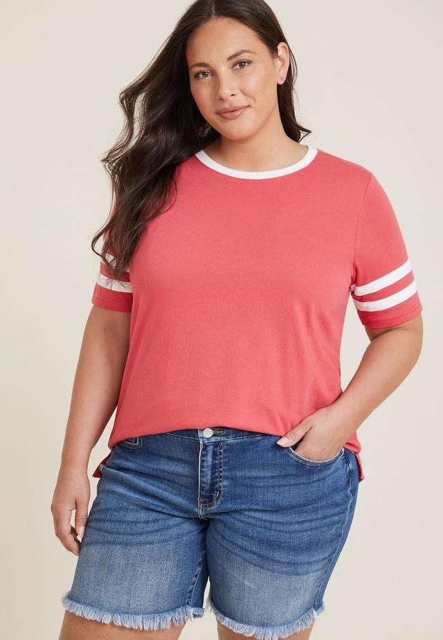 Maurices 2X Plus Size Womens Americana Varsity Striped Crew Neck Tee White Product Image