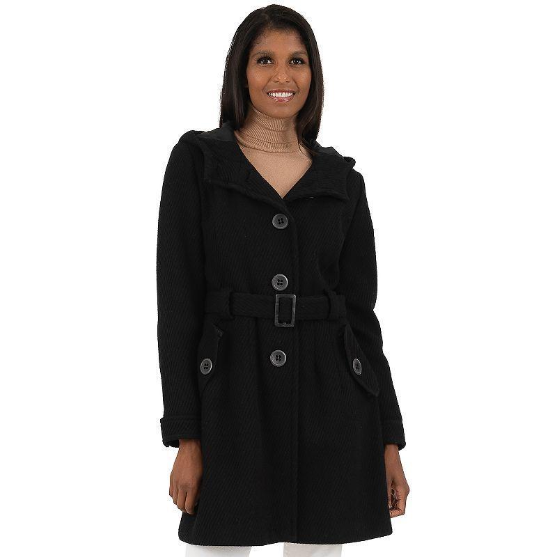 Womens Fleet Street Hooded Textured Wool-Blend Coat Product Image