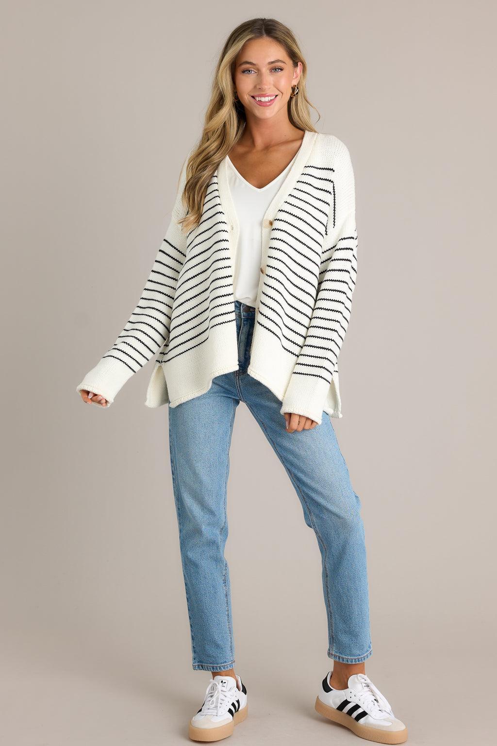 Twilight Solstice Ivory Long Sleeve Knit Cardigan Product Image