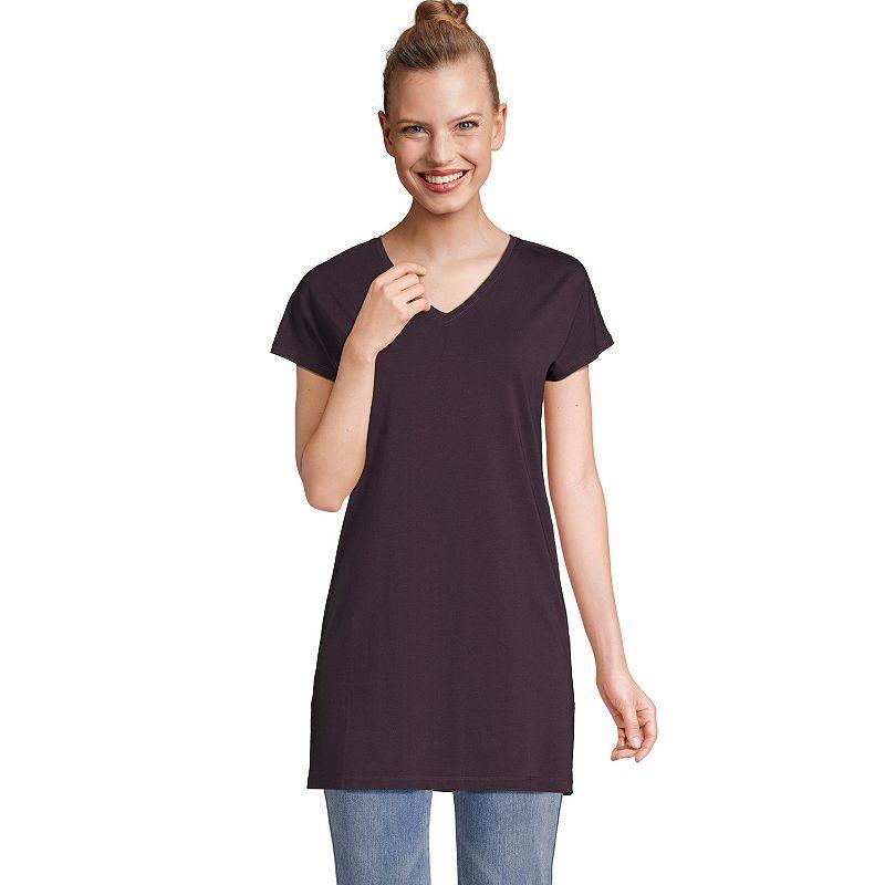 Lands End Womens Short Sleeve Jersey Extra Long V neck Tunic Product Image