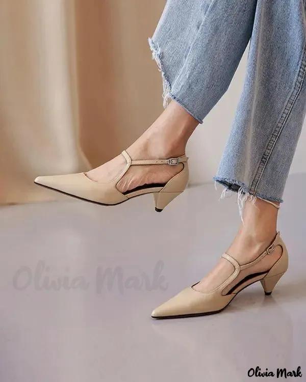 Olivia Mark – Pointed Toe Buckle Cutout Heels Product Image