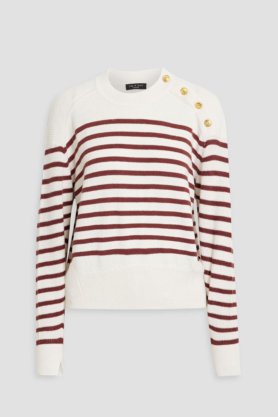 Brianne Button-detailed Striped Cotton And Cashmere-blend Sweater In Ivory Product Image