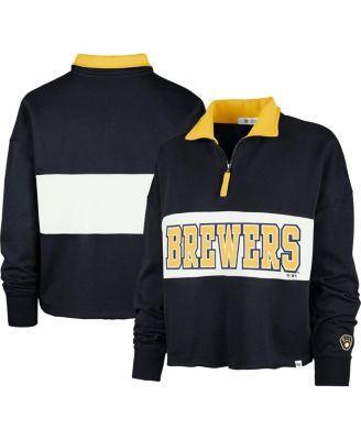 Womens 47 Milwaukee Brewers Remi Quarter-Zip Cropped Top Blue Product Image