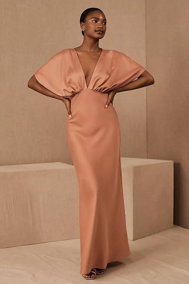 BHLDN Leila Deep-V Flutter-Sleeve Satin A-Line Gown Product Image