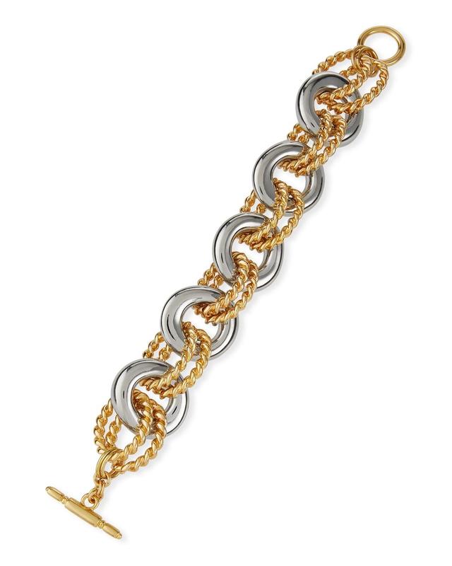 Womens Two-Tone Rhodium-Plated & 22K Gold-Plated Link Bracelet Product Image