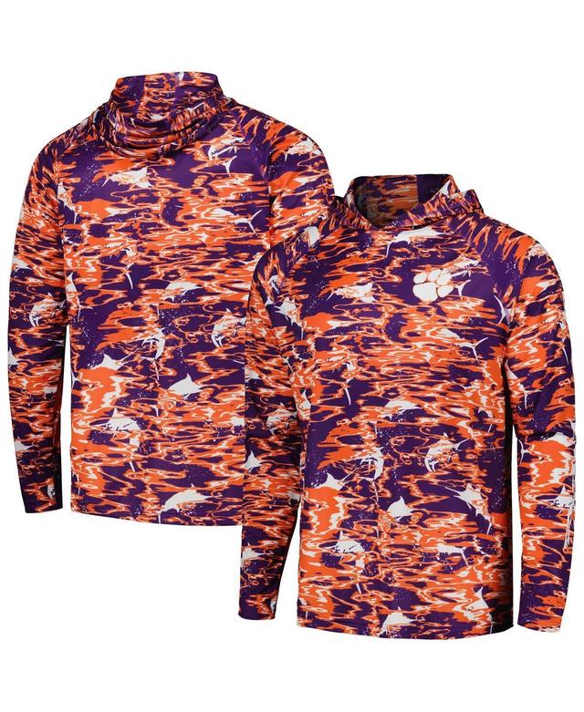 Mens Columbia Clemson Tigers PFG Terminal Tackle Omni-Shade Rippled Long Sleeve Hooded T-Shirt Product Image