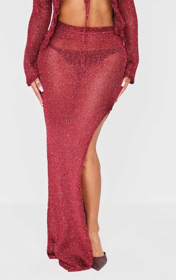 Shape Burgundy Knitted Glitter Maxi Skirt Product Image