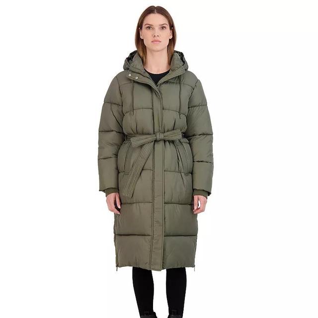 Womens Sebby Collection Long Puffer Jacket Green Product Image