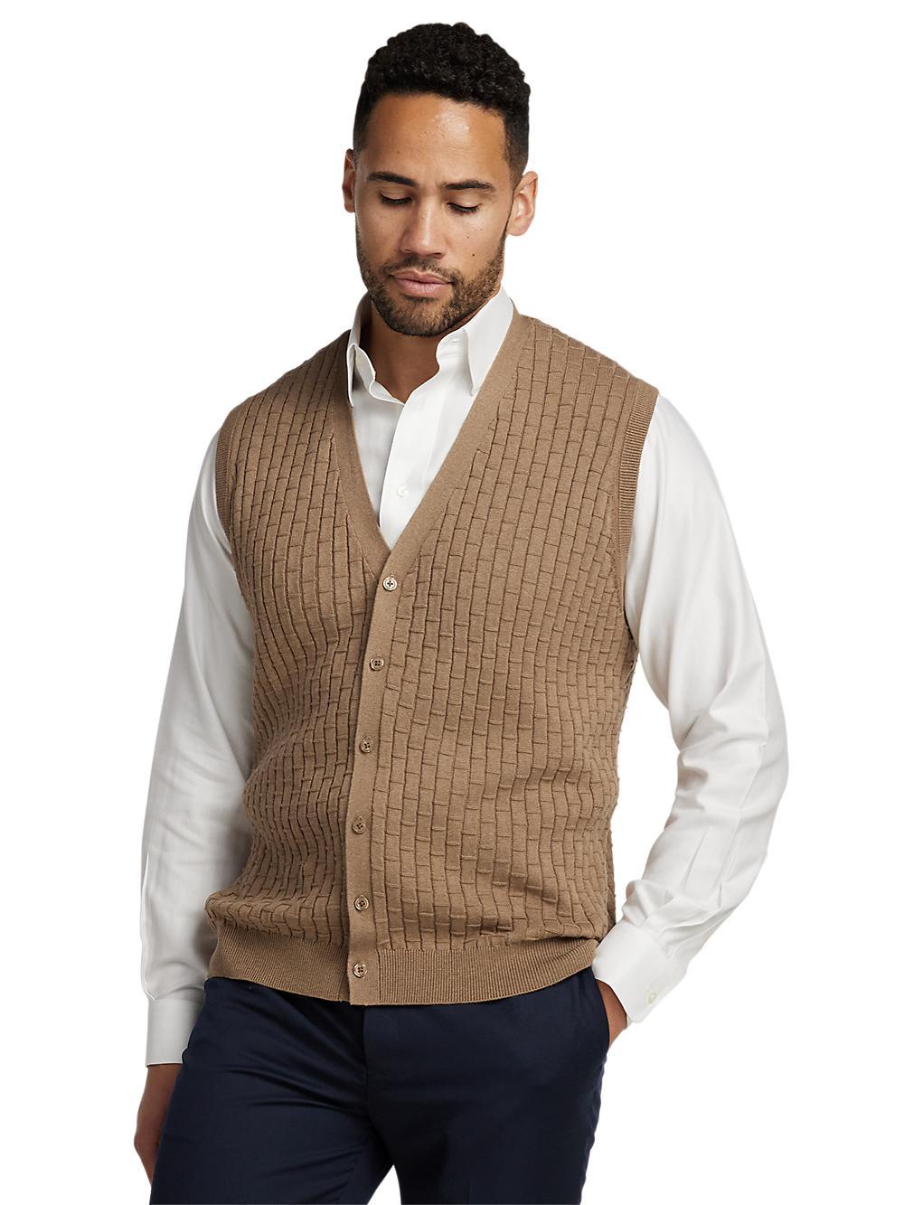 Cotton Button Front Cardigan Vest - Camel Product Image