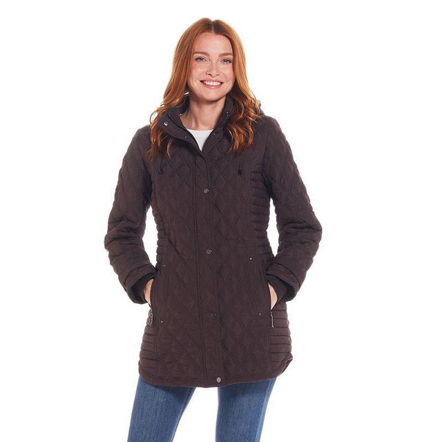 Womens Weathercast Ribbed Knit Quilted Hooded Walker Jacket Med Brown Product Image