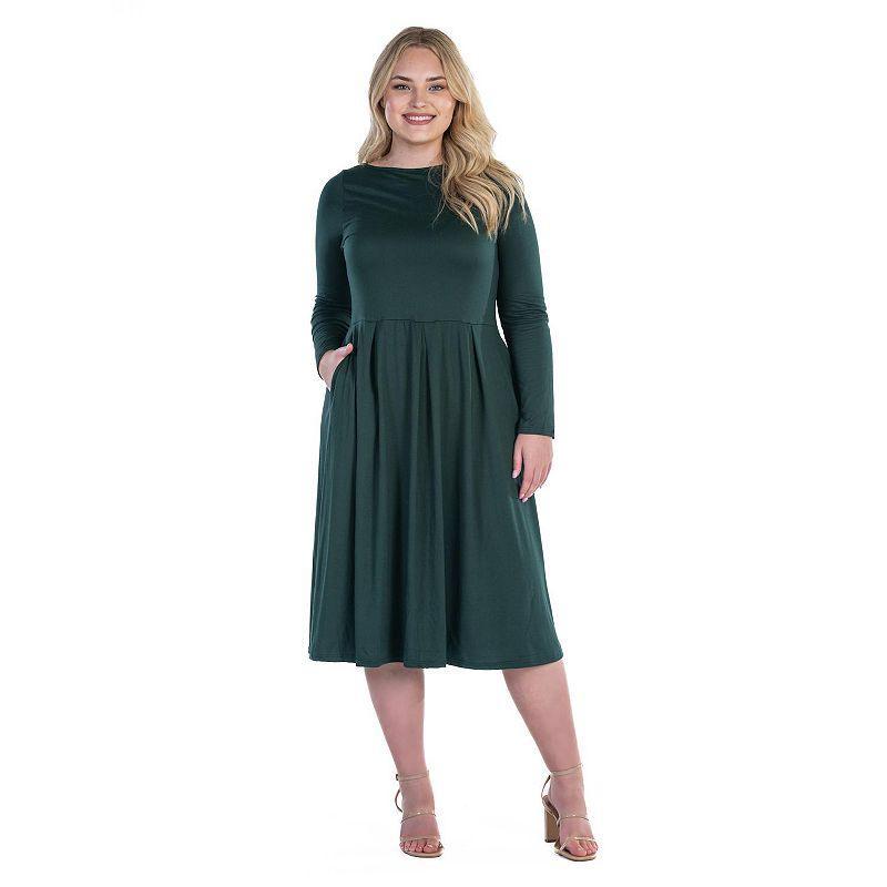 Plus Size 24seven Comfort Apparel Long Sleeve Fit & Flare Midi Dress, Womens Red/Coppr Product Image