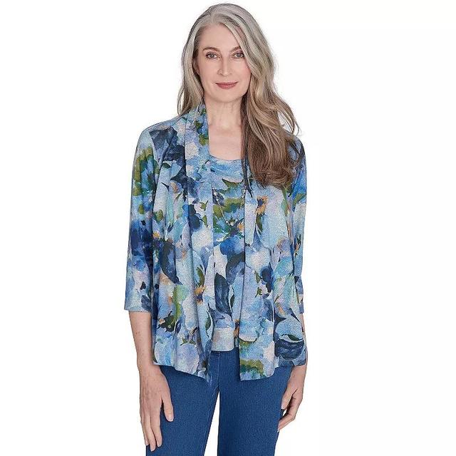 Petite Alfred Dunner Watercolor Floral Melange Two-in-One Top, Womens Product Image