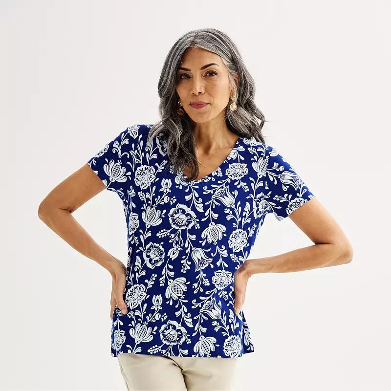 Womens Croft & Barrow Essential V-Neck Tee Blue Deco Floral Product Image