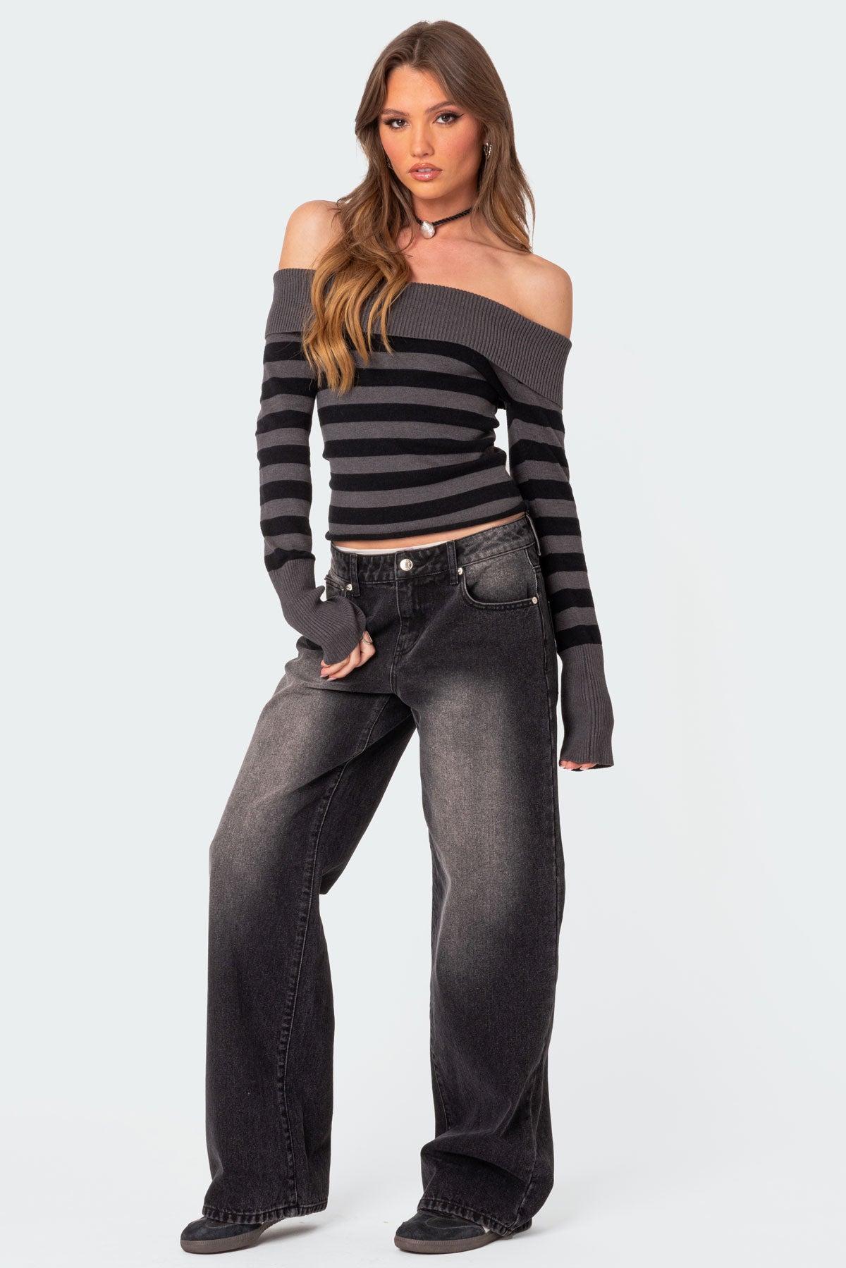 Melody Fold Over Striped Sweater Product Image