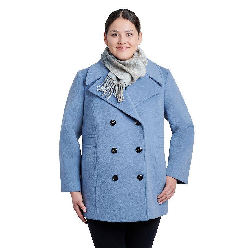 Plus Size TOWER by London Fog Scarf & Wool-Blend Peacoat, Womens Light Blue Product Image