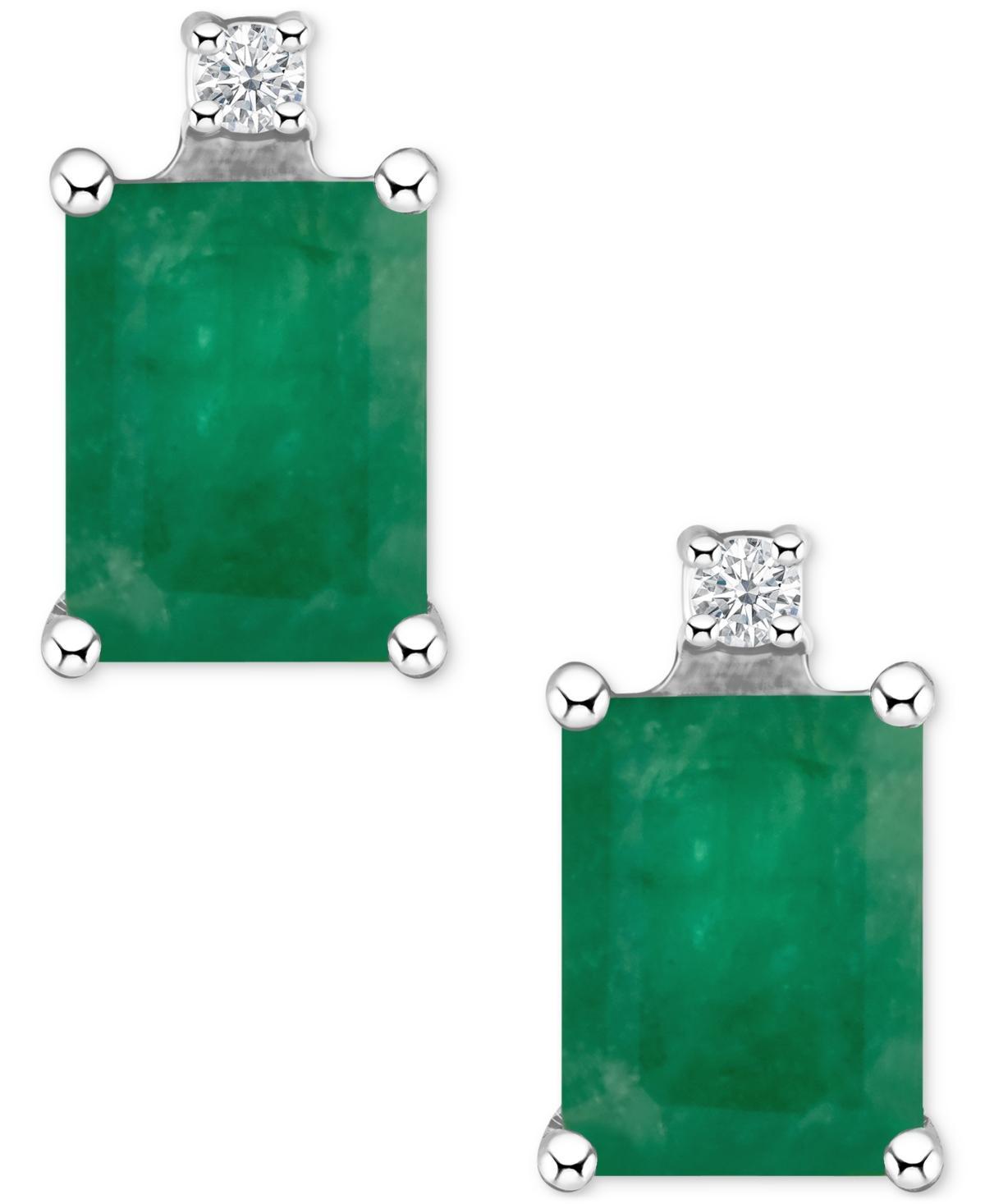 Celebration Gems 14k Gold Emerald Cut Emerald & Diamond Accent Stud Earrings, Womens Product Image