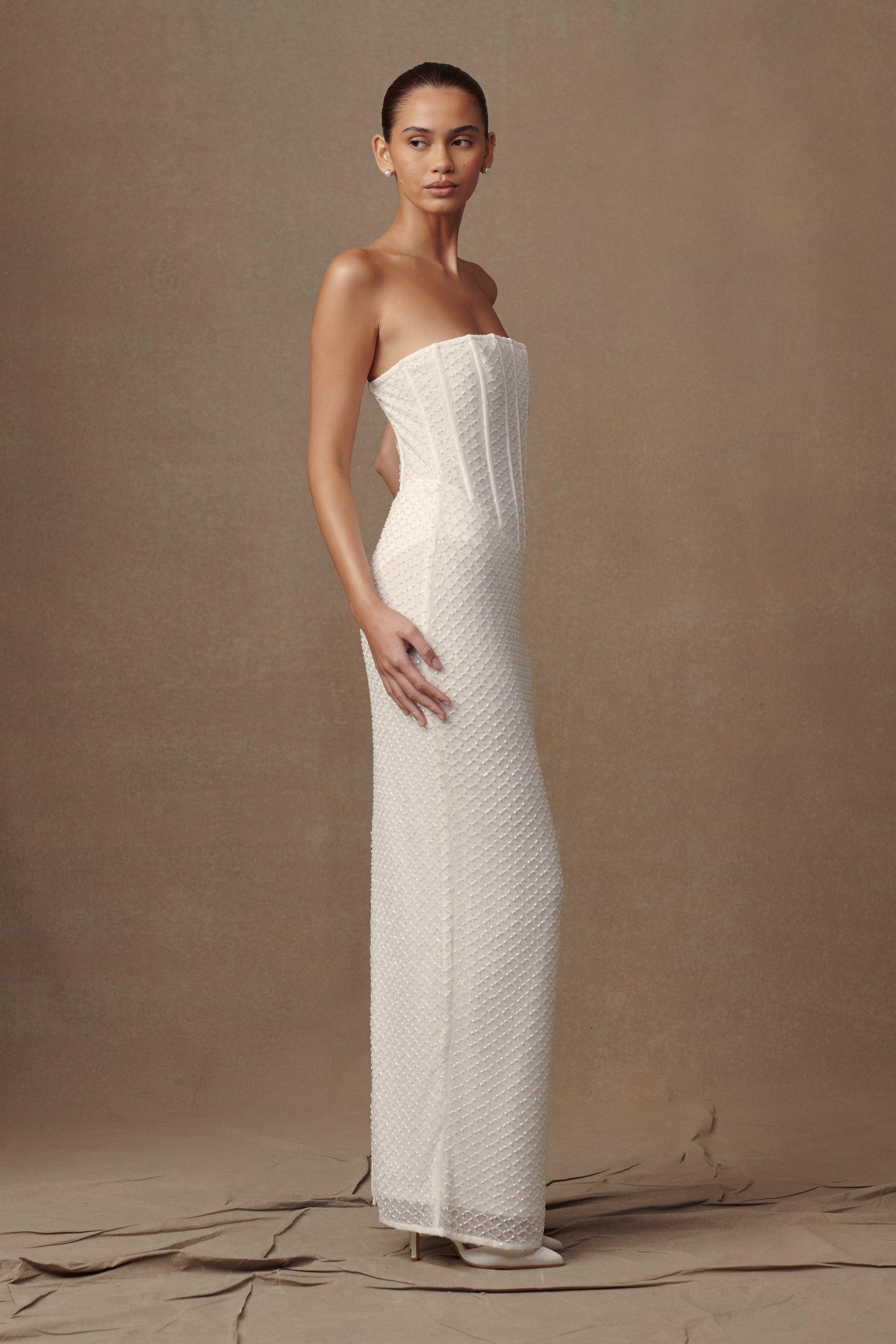 Gemma Strapless Sequin Maxi Dress - White Product Image