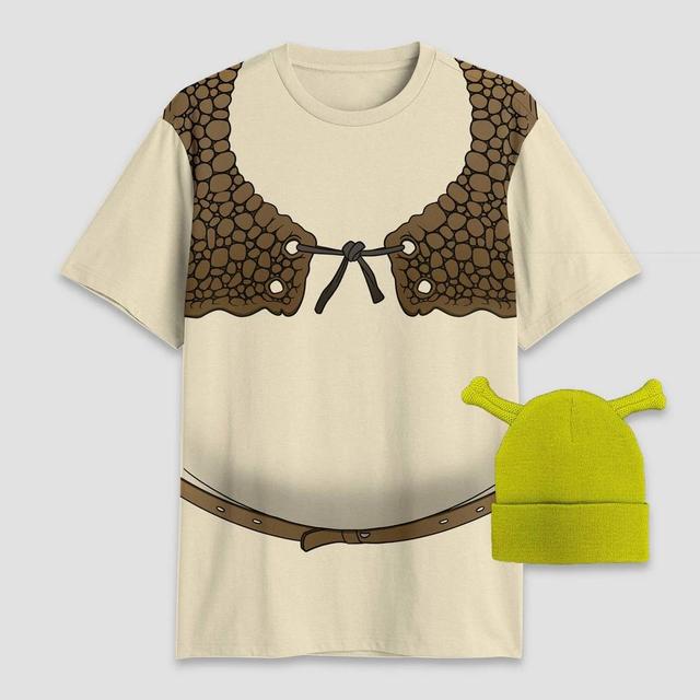 Mens Shrek Hat and Short Sleeve Graphic T-Shirt Beige Product Image