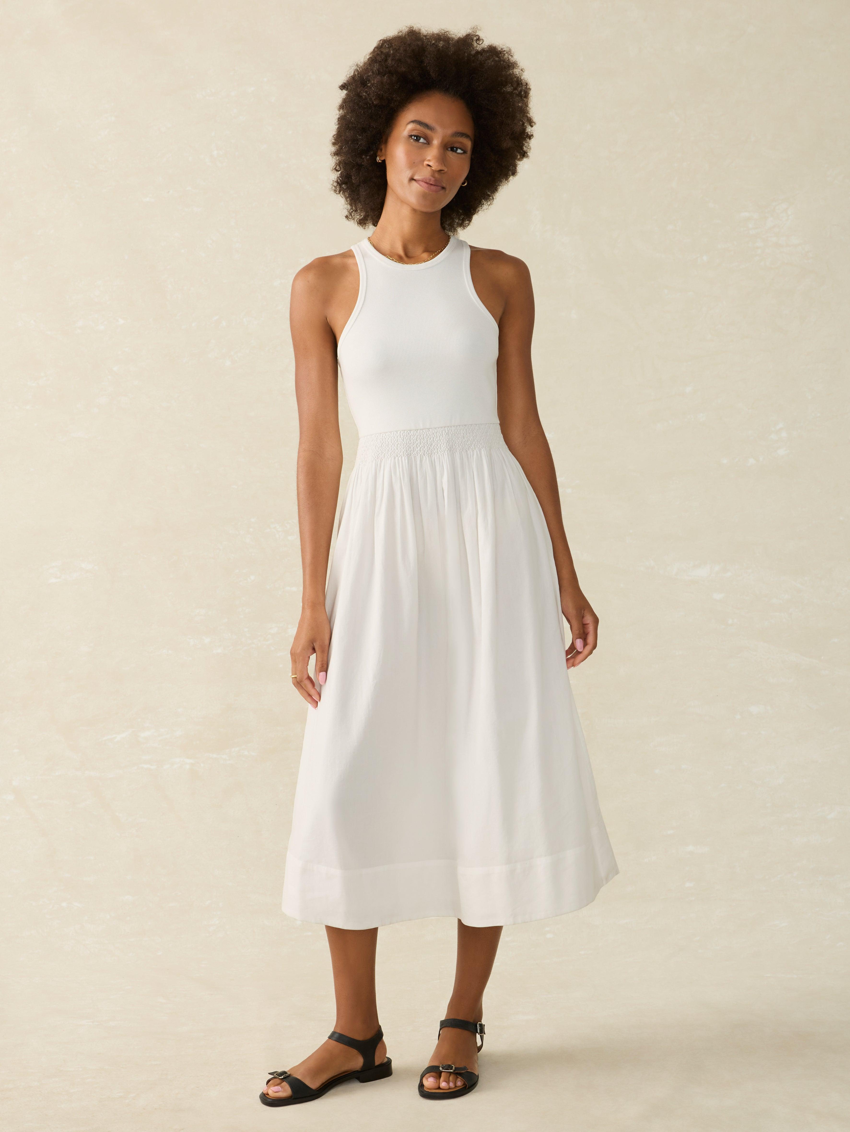 Tropical Cotton Ribbed Tank Dress - Bright White Female Product Image