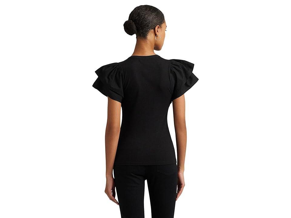 Lauren Ralph Lauren Stretch Cotton Flutter-Sleeve Henley Top Women's Clothing Product Image