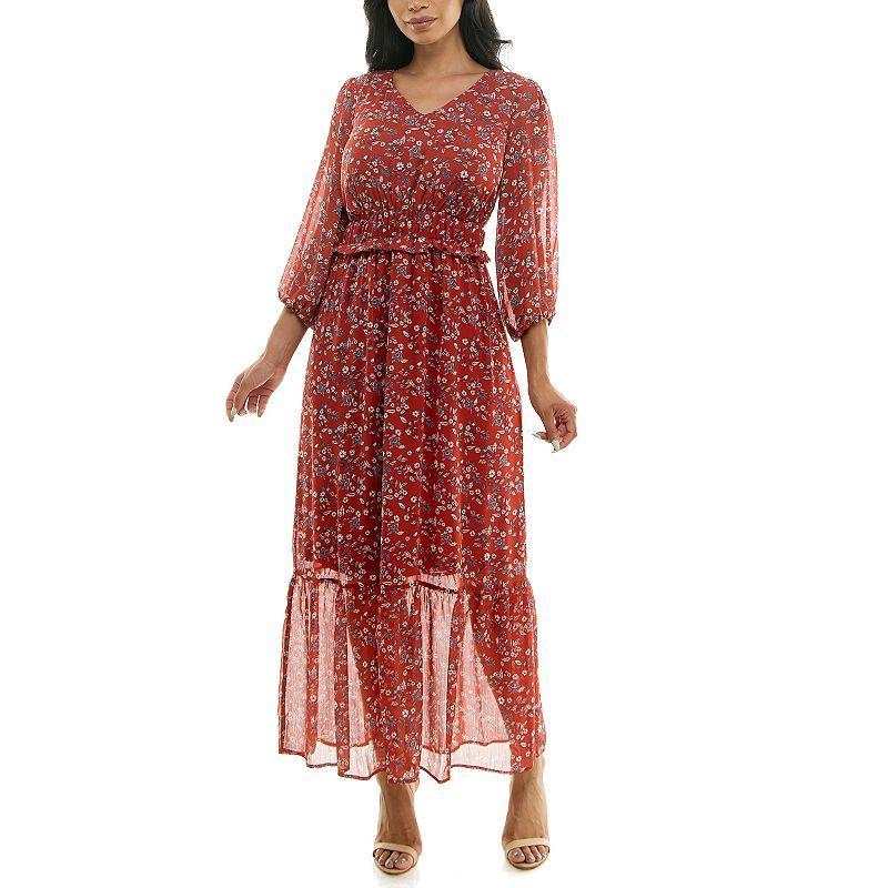 Womens Nina Leonard Chiffon Printed Maxi Dress product image