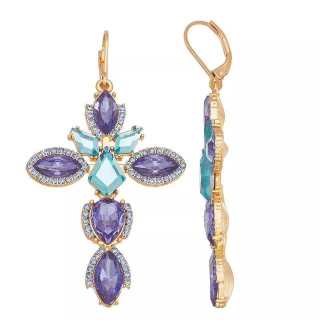 Simply Vera Vera Wang Gold Tone Leverback Stone Cross Drop Earrings, Womens, Blue Product Image