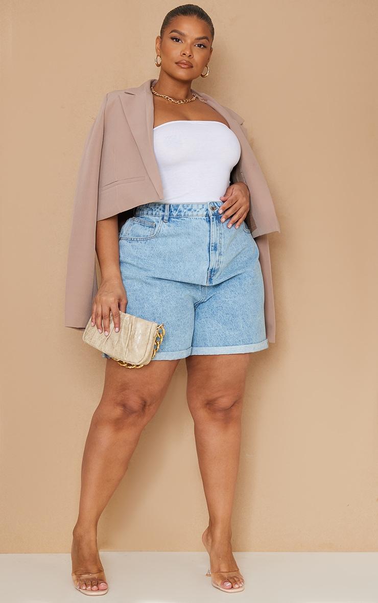 Plus Light Blue Wash High Waisted Turnup Mom Shorts Product Image