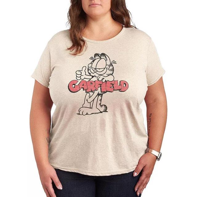 Plus Garfield Logo Thumbs Up Graphic Tee, Womens Product Image