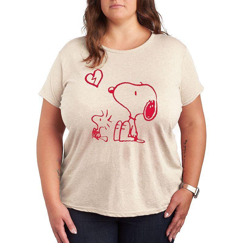 Plus Peanuts Snoopy & Woodstock Broken Heart Graphic Tee, Womens Product Image