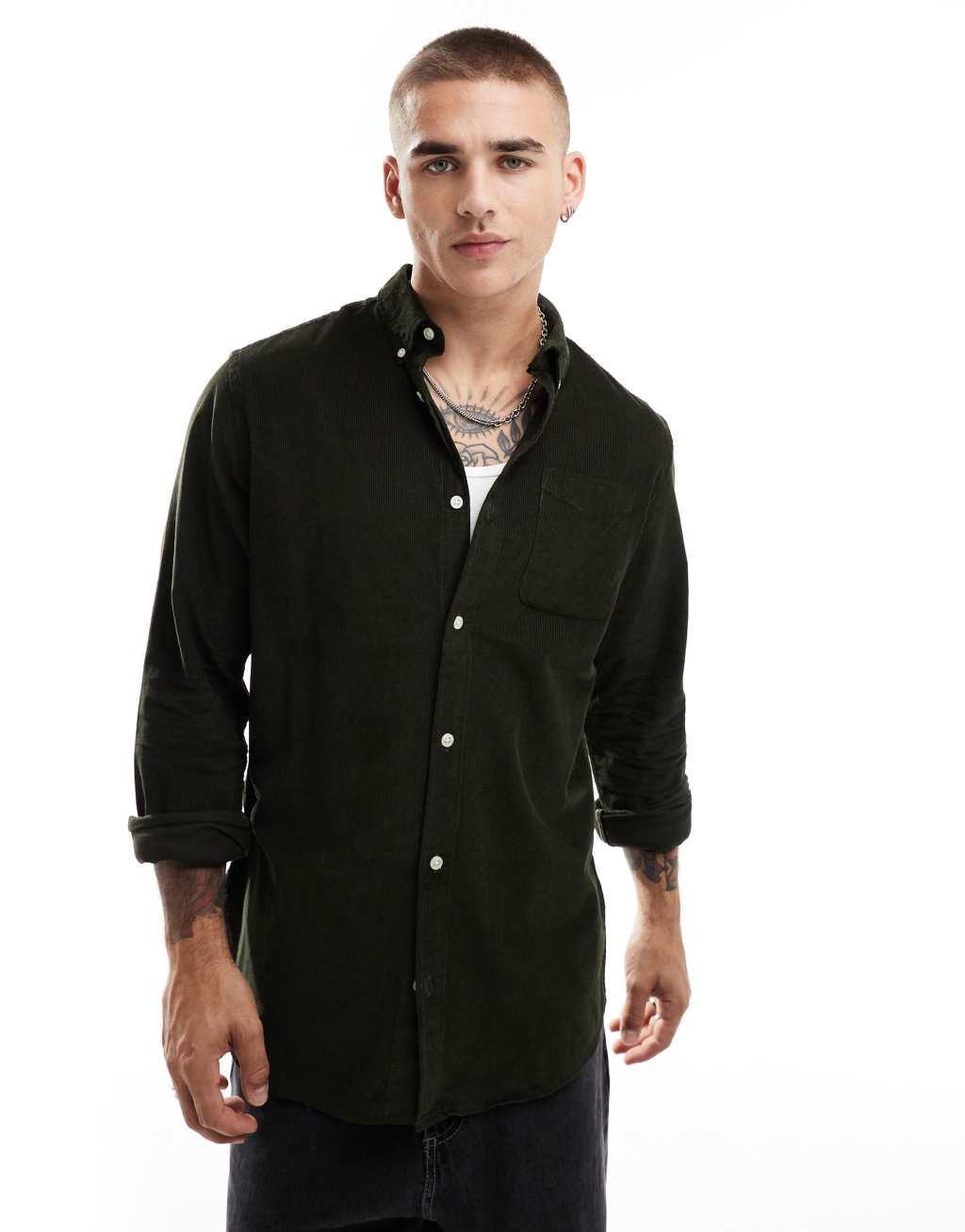 Jack & Jones cord shirt in khaki Product Image