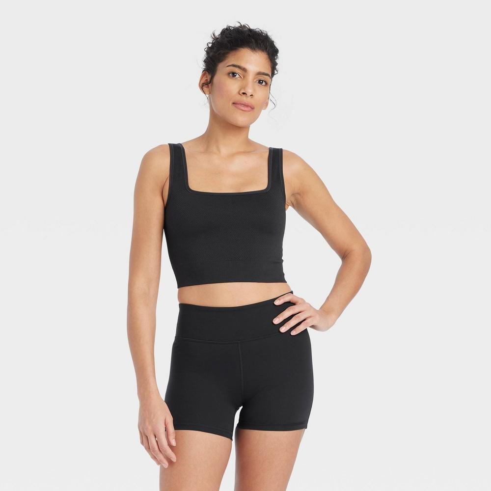 Womens Seamless Square Neck Cropped Tank Top - All In Motion Black XXL Product Image